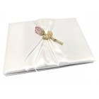 White Satin Guest Book With Pink Rose For Birthday, Sweet 16, Mis Quince Anos Wedding Keepsake